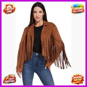 Fringe Leather Jacket Women's Cropped Western Style Suede Coat S-XXL